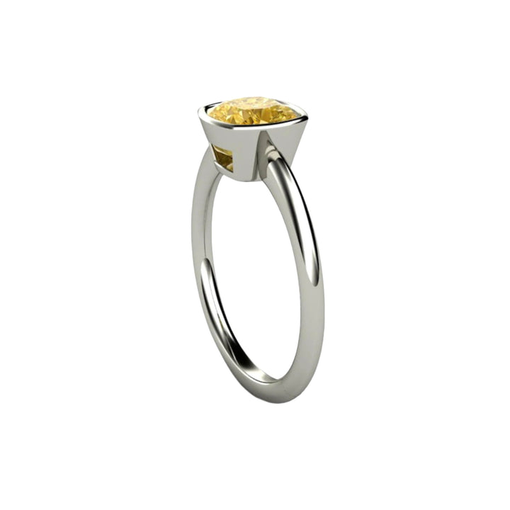Yellow Moissanite Engagement Ring Cushion Cut Bezel Set Solitaire, Rare Earth Jewelry