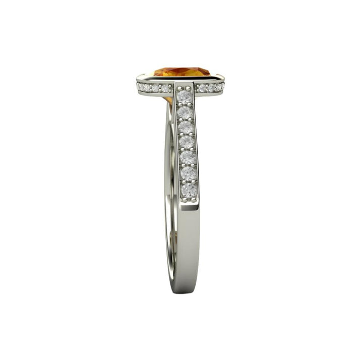 Yellow Sapphire Engagement Ring Cushion Cut Bezel Setting with Diamonds, Rare Earth Jewelry