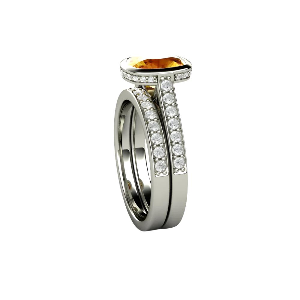 Yellow Sapphire Engagement Ring Cushion Cut Bezel Setting with Diamonds, Rare Earth Jewelry