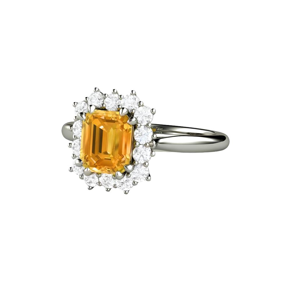 Yellow Sapphire Ring Vintage Style Engagement Ring with Diamonds, Rare Earth Jewelry