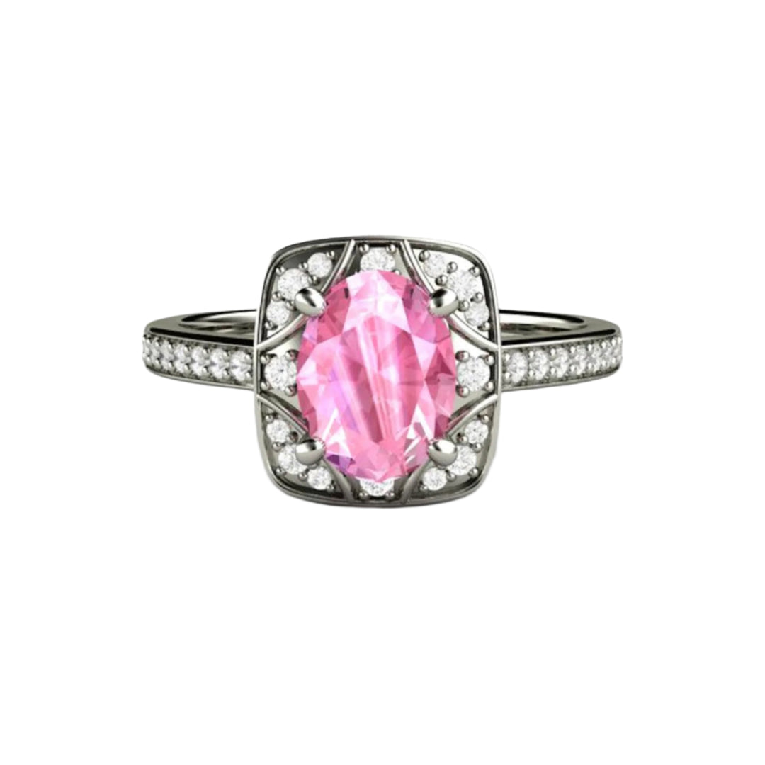 Art Deco Sapphire Sapphire Engagement Ring | Oval Pink Sapphire Ring with Diamonds | Rare Earth Jewelry