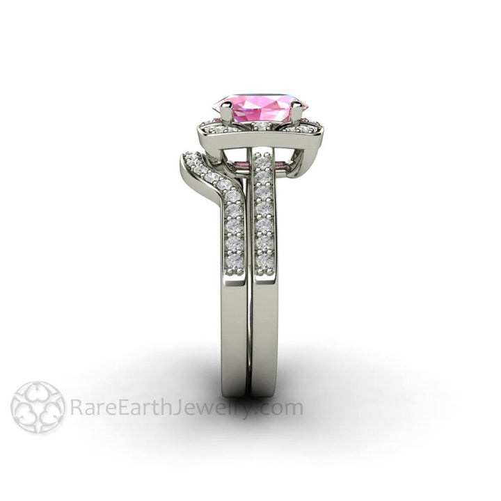 Oval Pink Sapphire Engagement Ring Art Deco Geometric Design, Rare Earth Jewelry