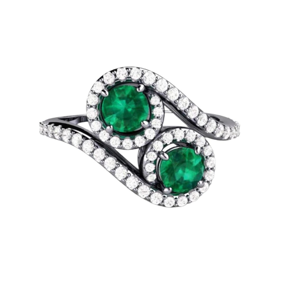 Antique Style Toi et Moi Emerald Ring | Edwardian Two Stone Engagement or Birthstone Ring, Rare Earth Jewelry