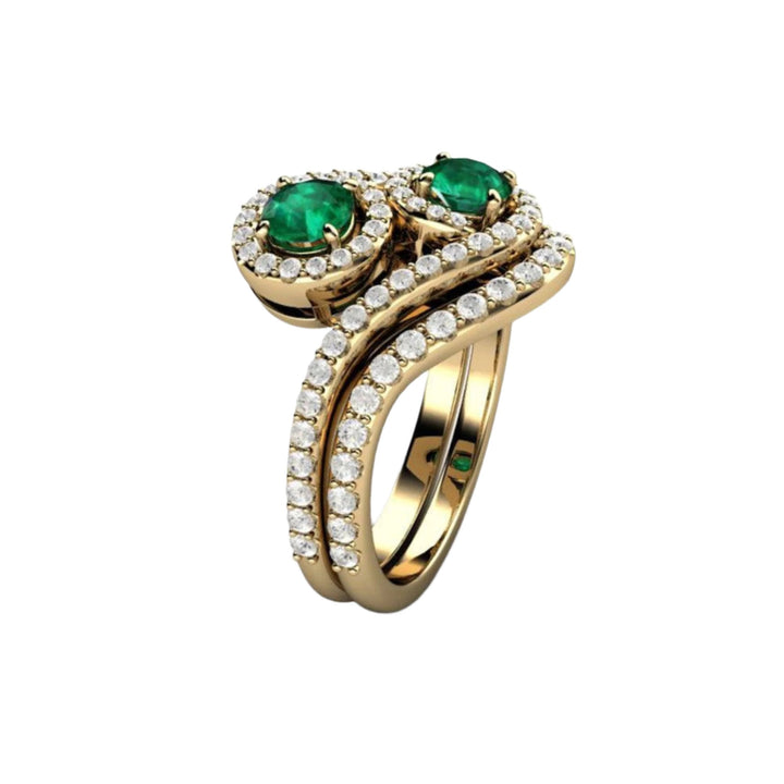 Antique Style Toi et Moi Emerald Engagement Ring | Emerald Bridal Set Side View