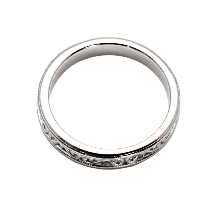 Antique Style Wedding Band 4mm with Filigree Scroll Pattern, Side View