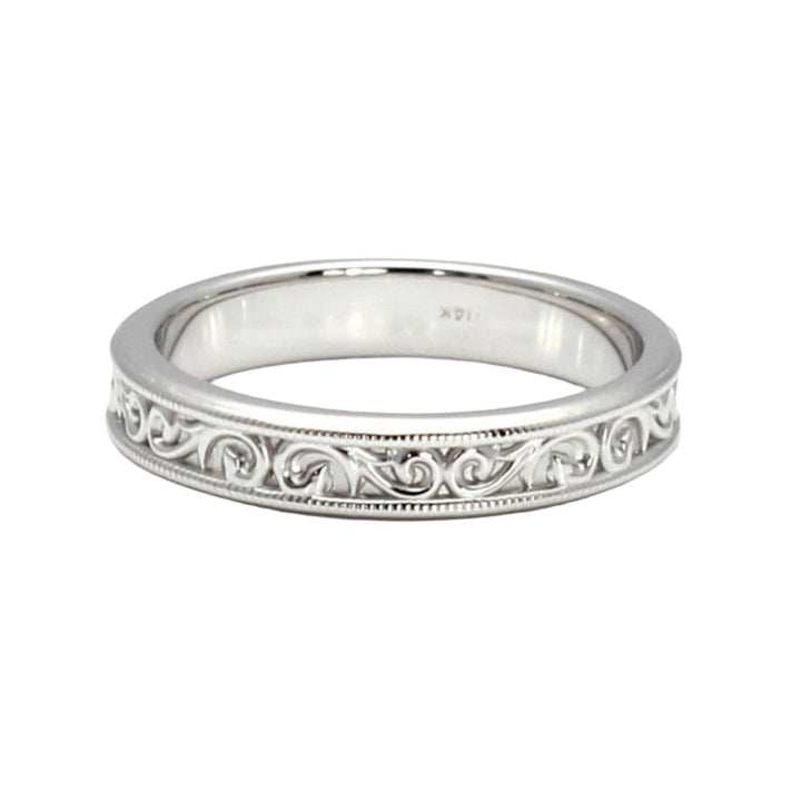 4mm Gold Wedding Band, Art Deco Design with Filigree, 14K or 18K Gold