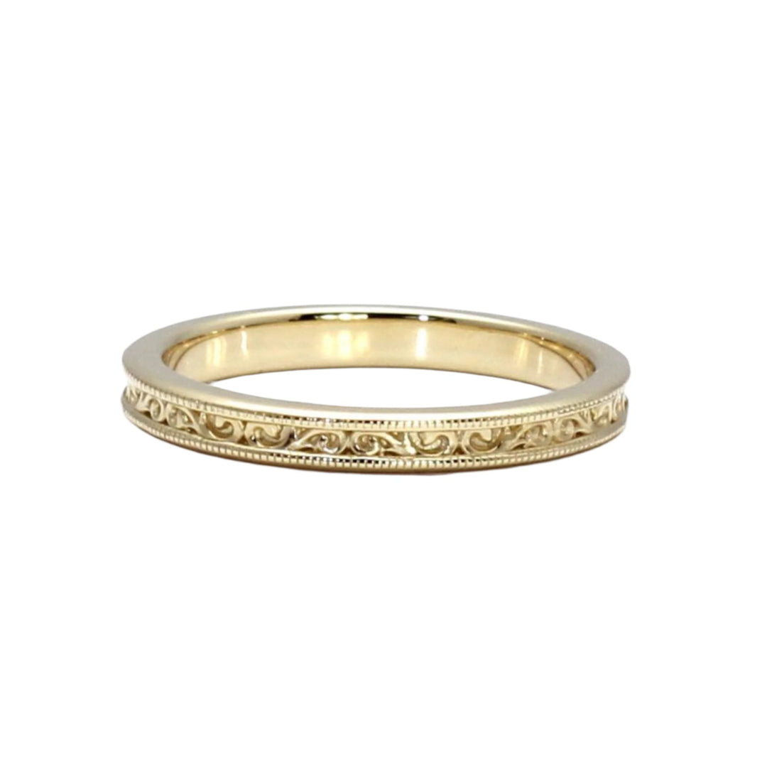 Antique Style Wedding Ring | 2.5mm Wedding Band with Vintage Filigree Design, Rare Earth Jewelry