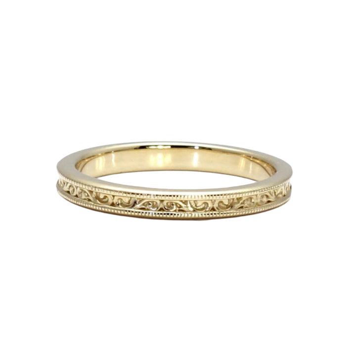 Antique Style Wedding Ring | 2.5mm Wedding Band with Vintage Filigree Design, Rare Earth Jewelry
