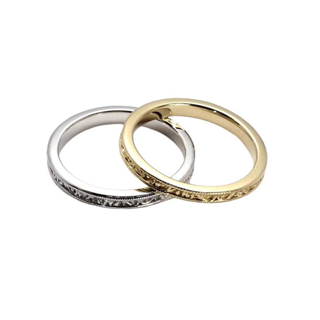 Antique Style Wedding Ring, 2.5mm Wedding Band Vintage Filigree Design