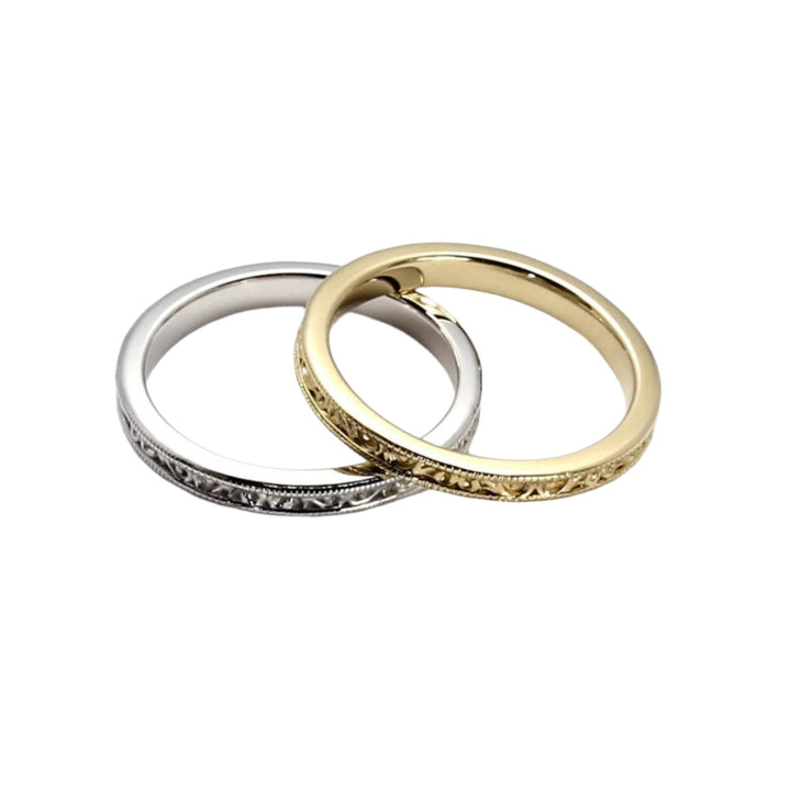 Antique Style Wedding Ring, 2.5mm Wedding Band Vintage Filigree Design