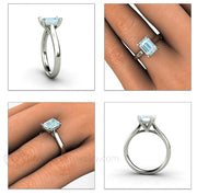 Aquamarine Engagement Ring Emerald Cut Solitaire 18K White Gold - Engagement Only - Rare Earth Jewelry
