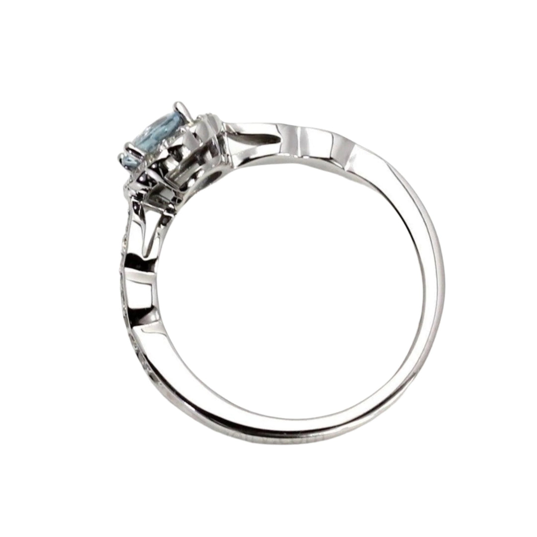 Aquamarine Engagement Ring Vintage Style Diamond Halo March Birthstone - Thru View