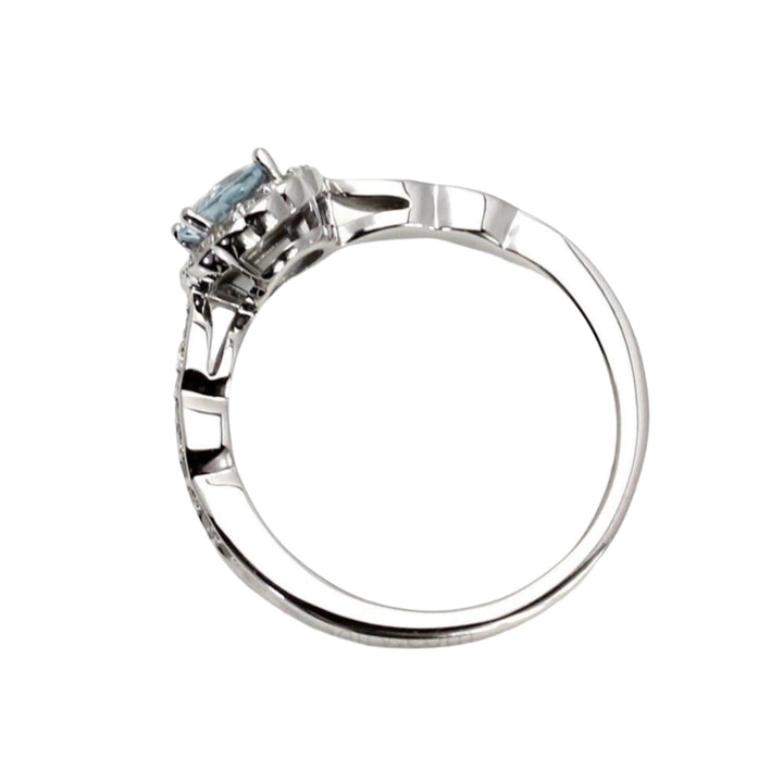 Aquamarine Engagement Ring Vintage Style Diamond Halo March Birthstone - Thru View