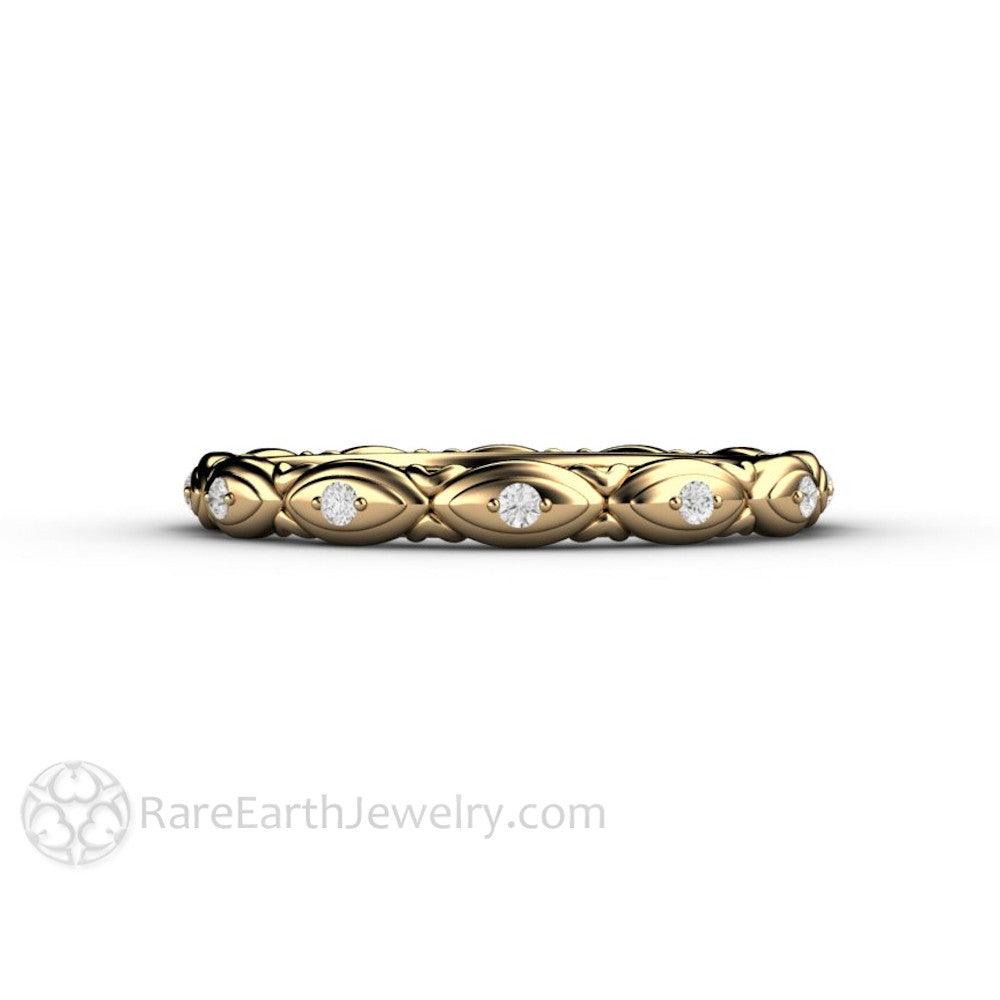 Diamond Eternity Band or Wedding Ring Modern Geometric Design, Rare Earth Jewelry