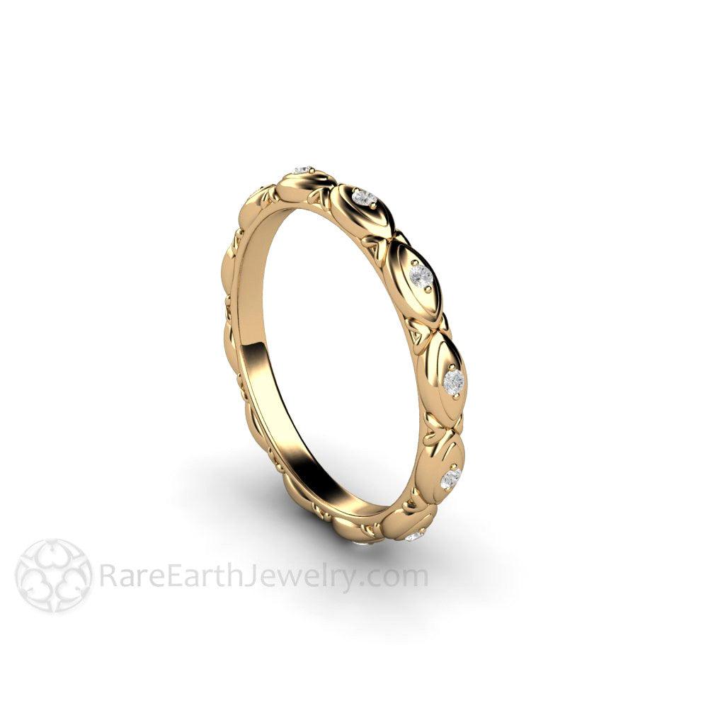 Diamond Eternity Band or Wedding Ring Modern Geometric Design, Rare Earth Jewelry