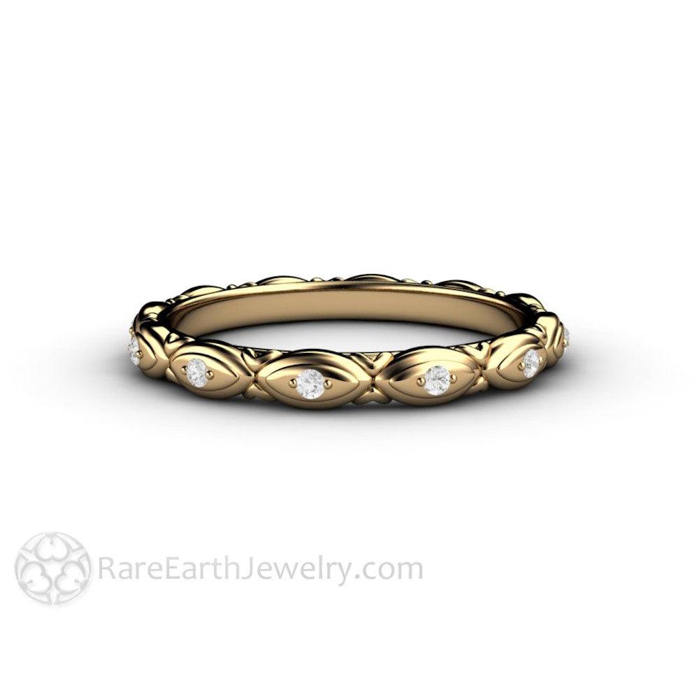 Diamond Eternity Band or Wedding Ring Modern Geometric Design, Rare Earth Jewelry