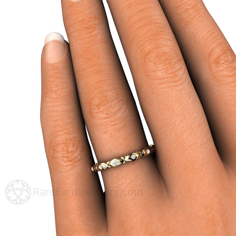 Diamond Eternity Band or Wedding Ring Modern Geometric Design, Rare Earth Jewelry