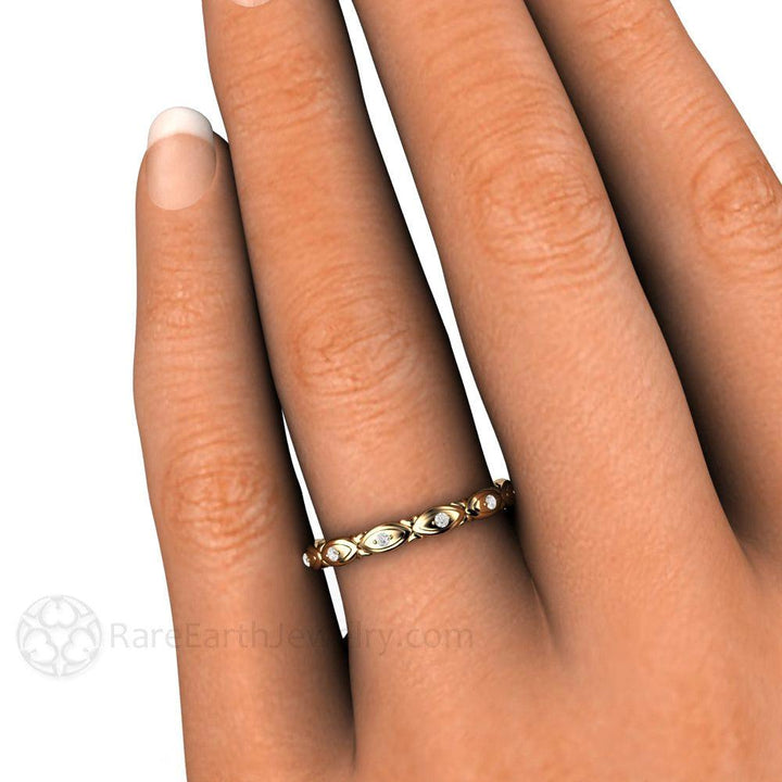 Diamond Eternity Band or Wedding Ring Modern Geometric Design, Rare Earth Jewelry