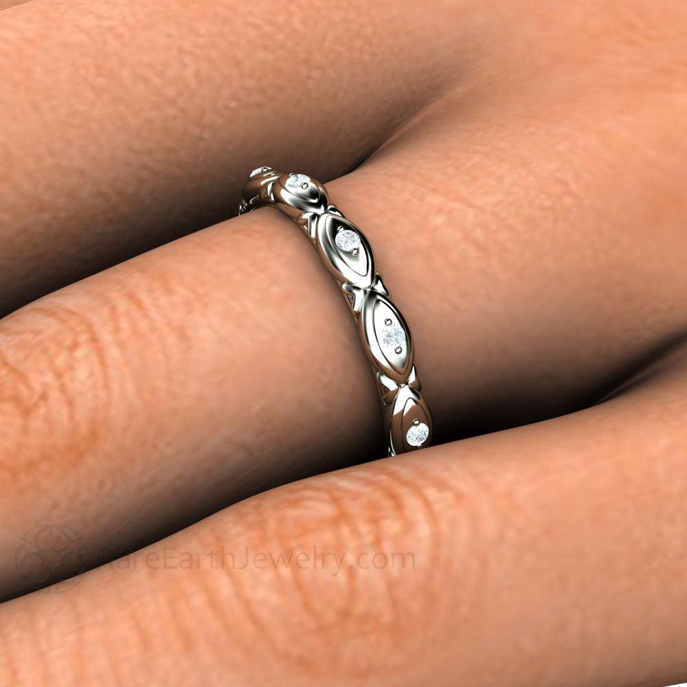 Diamond Eternity Band or Wedding Ring Modern Geometric Design, Rare Earth Jewelry