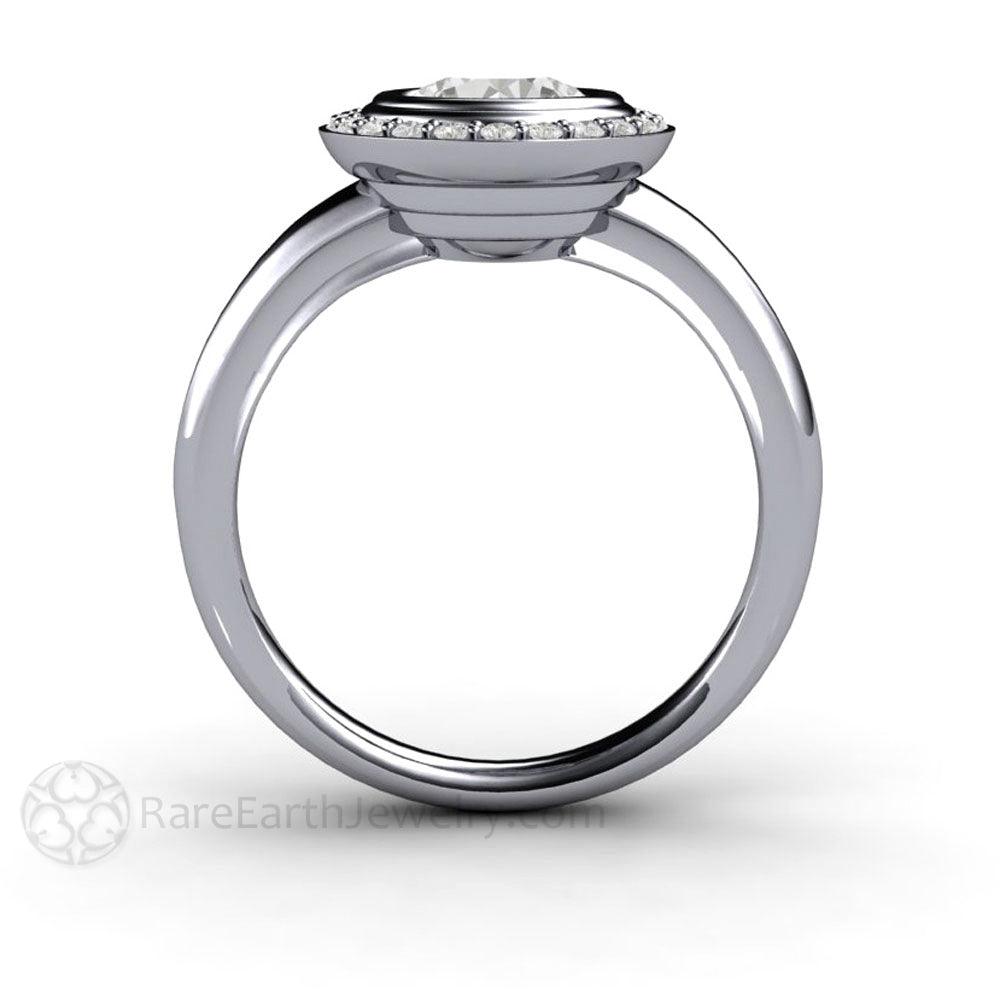 Art Deco Moissanite Engagement Ring Diamond Halo, Rare Earth Jewelry