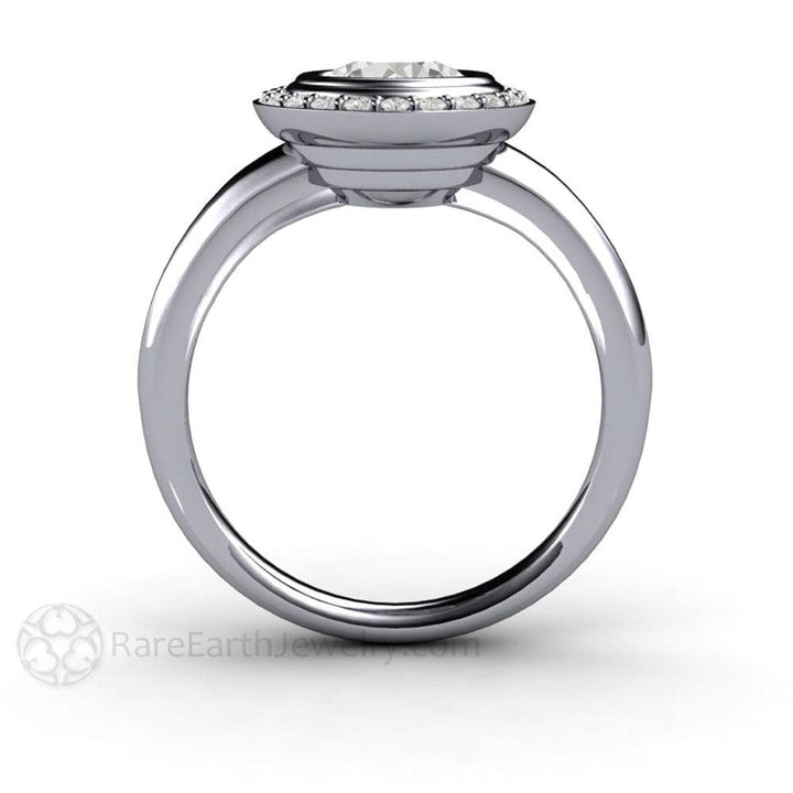 Art Deco Moissanite Engagement Ring Diamond Halo, Rare Earth Jewelry