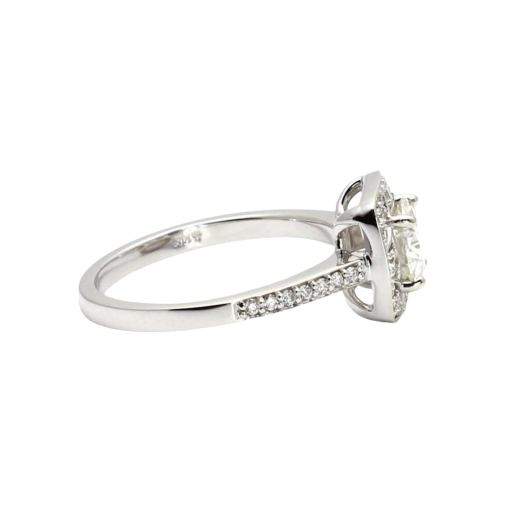 Art Deco Moissanite Engagement Ring, Vintage Style Diamond Halo, Side View