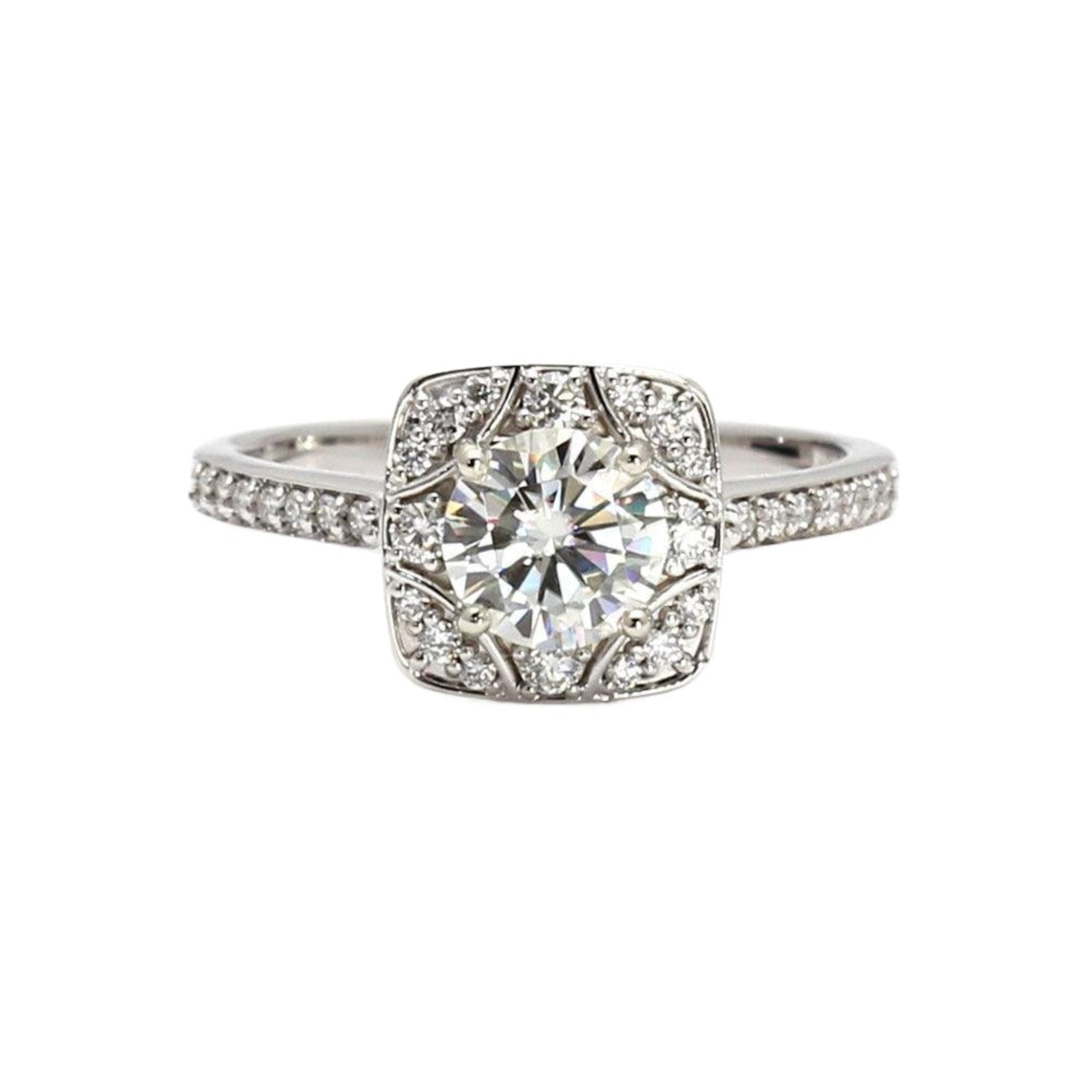 Art Deco Moissanite Engagement Ring Vintage Diamond Halo