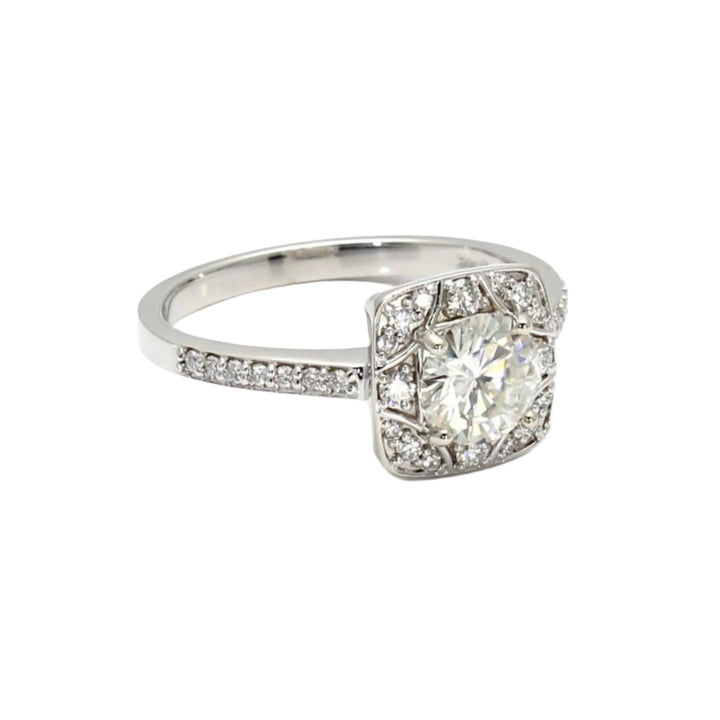 Art Deco Moissanite Ring, Eco Friendly Engagement Ring, Forever One Moissanite Ring
