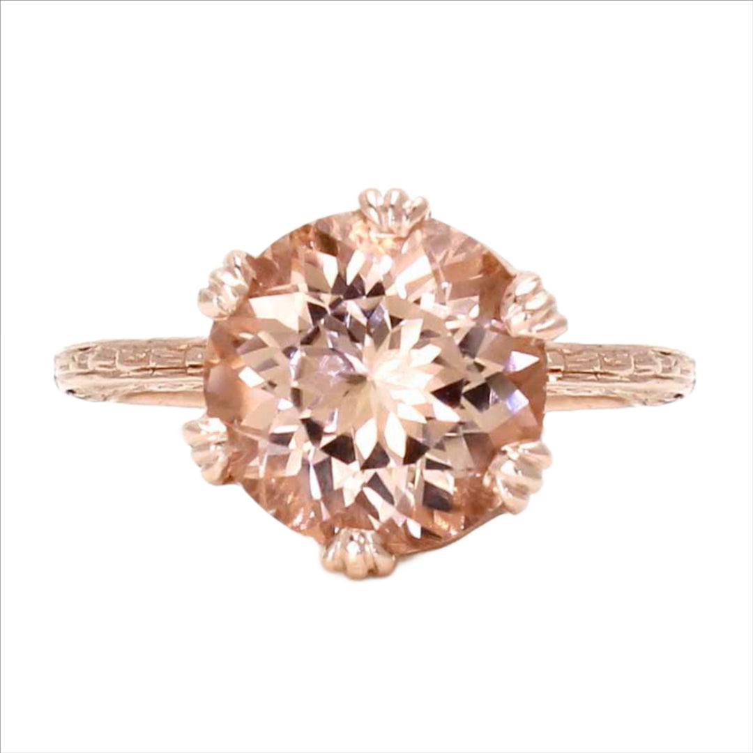 Vintage Style Morganite Ring | Large Round Solitaire with Art Deco Crown Design, Rare Earth Jewelry