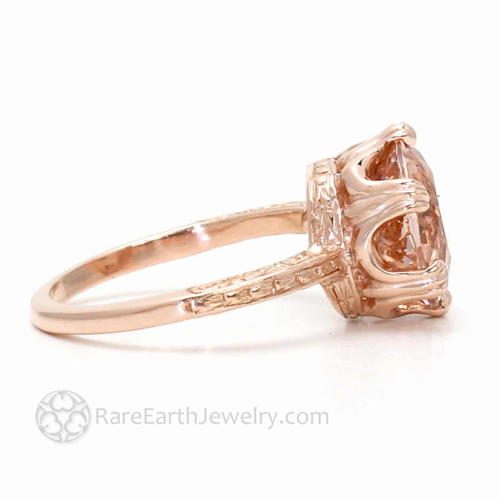 Vintage Style Morganite Ring | Large Round Solitaire with Art Deco Crown Design, Rare Earth Jewelry