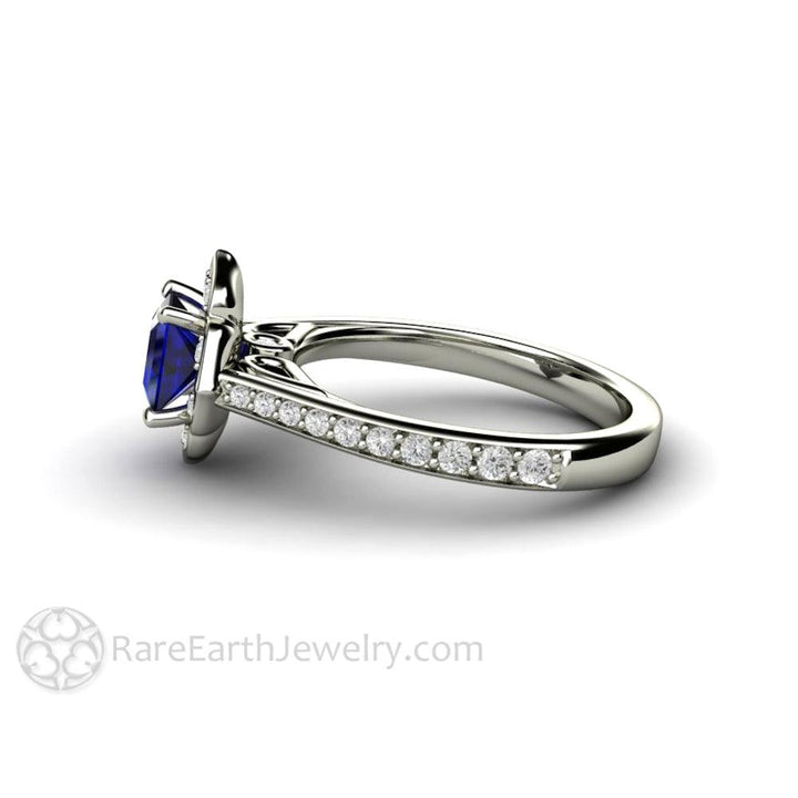Art Deco Princess Blue Sapphire Engagement Ring Vintage Style, Rare Earth Jewelry