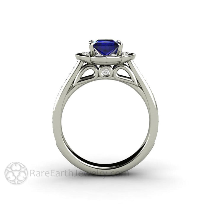 Art Deco Princess Blue Sapphire Engagement Ring Vintage Style, Rare Earth Jewelry