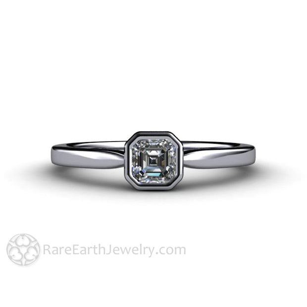Asscher Cut Diamond Engagement Ring Minimalist Bezel Set Solitaire Platinum - Rare Earth Jewelry