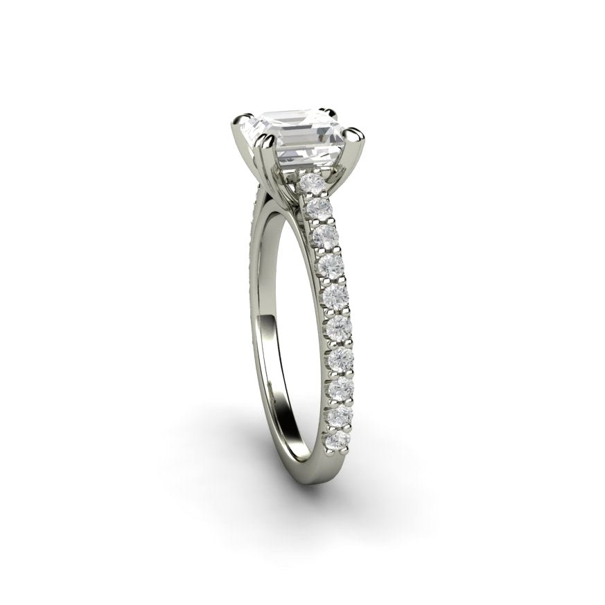 Forever One Moissanite Engagement Ring | Asscher Cut Pave Solitaire in Gold or Platinum, Rare Earth Jewelry