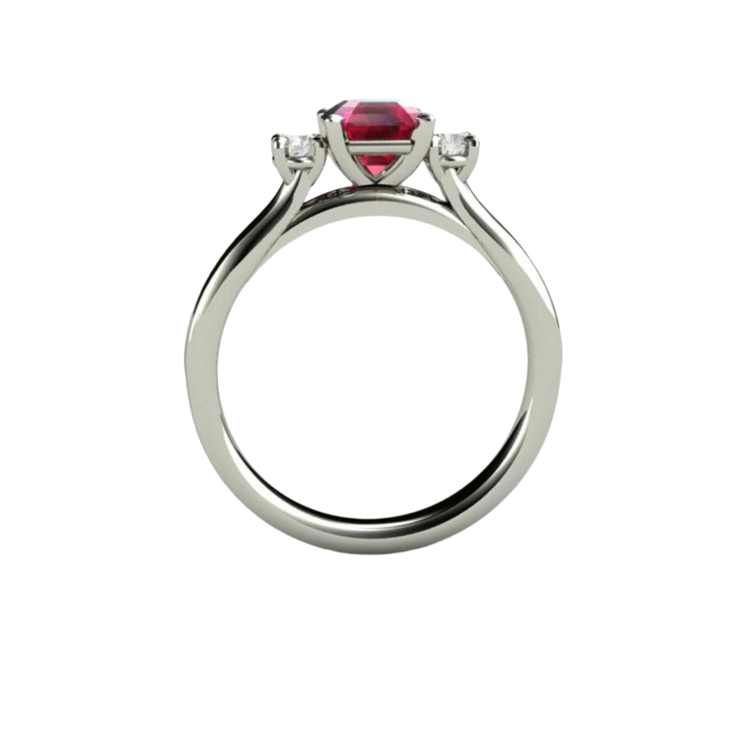 Ruby Engagement Ring Asscher cut Three Stone Diamond Accents, Rare Earth Jewelry
