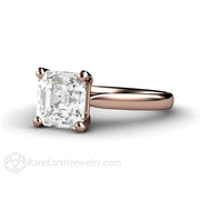 Asscher Cut White Sapphire Solitaire Engagement Ring Diamond Alternative 14K Rose Gold - Rare Earth Jewelry