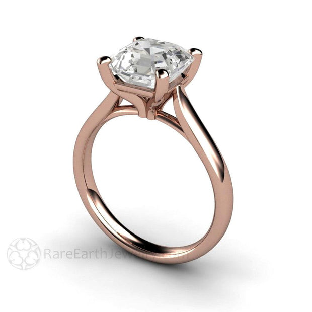 Asscher Cut White Sapphire Solitaire Engagement Ring Diamond Alternative 14K Rose Gold - Rare Earth Jewelry
