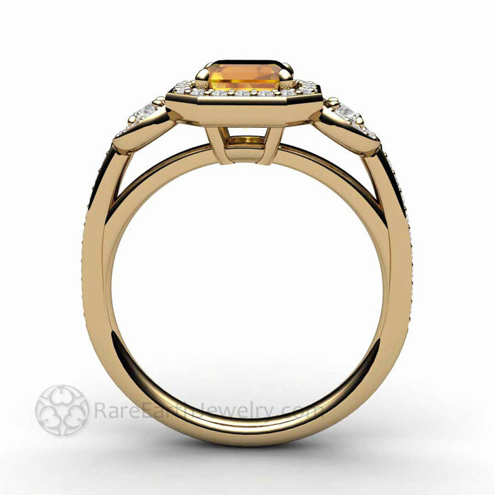 Natural Yellow Sapphire Engagement Ring Asscher Cut Three Stone, Rare Earth Jewelry