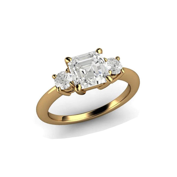 Asscher Forever One Moissanite Engagement Ring or Wedding Set 18K Yellow Gold - Engagement Only - Rare Earth Jewelry