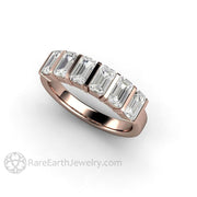 Bar Set Emerald Cut Moissanite Band or Wedding Ring Geometric Design All 14K Rose Gold - Rare Earth Jewelry