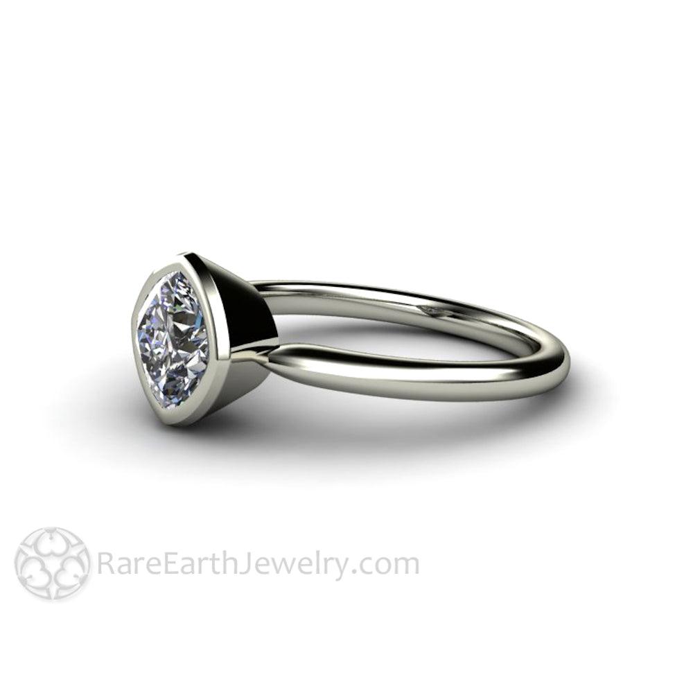 Bezel Set Cushion Cut Engagement Ring with Forever One Moissanite Simple Solitaire Minimalist Design, Rare Earth Jewelry
