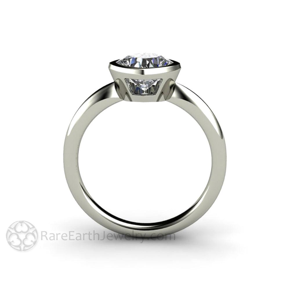 Bezel Set Cushion Cut Engagement Ring with Forever One Moissanite Simple Solitaire Minimalist Design, Rare Earth Jewelry