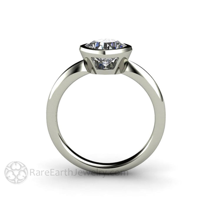 Bezel Set Cushion Cut Engagement Ring with Forever One Moissanite Simple Solitaire Minimalist Design, Rare Earth Jewelry