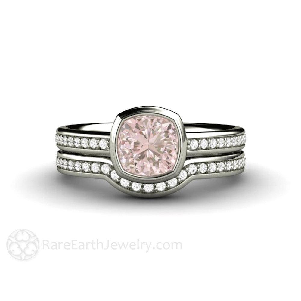 Pink Sapphire Engagement Ring Bezel Set with Diamond Accents, Rare Earth Jewelry