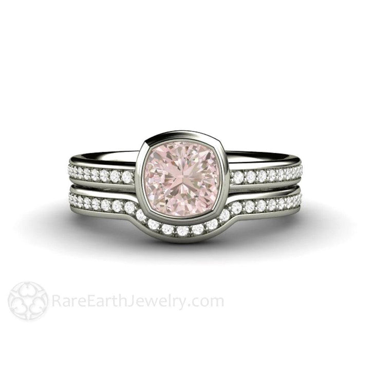 Pink Sapphire Engagement Ring Bezel Set with Diamond Accents, Rare Earth Jewelry