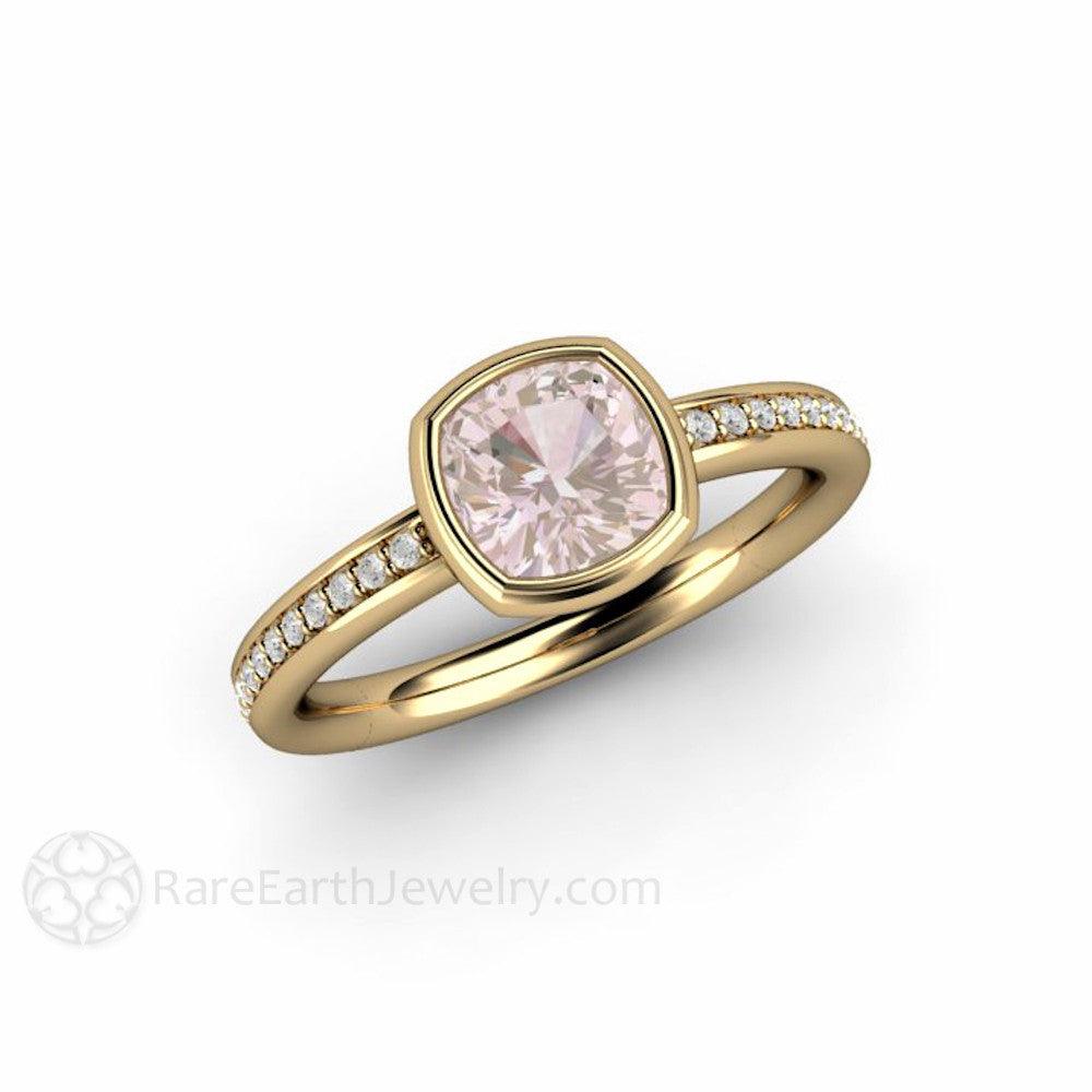 Pink Sapphire Engagement Ring Bezel Set with Diamond Accents, Rare Earth Jewelry