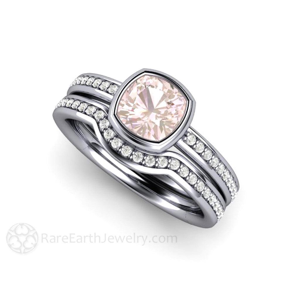 Pink Sapphire Engagement Ring Bezel Set with Diamond Accents, Rare Earth Jewelry