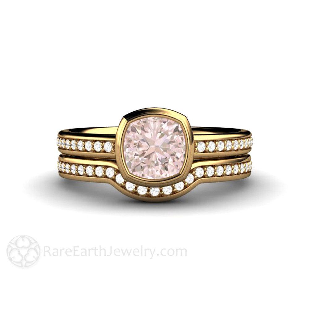 Pink Sapphire Engagement Ring Bezel Set with Diamond Accents, Rare Earth Jewelry