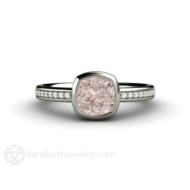 Pink Sapphire Engagement Ring Bezel Set with Diamond Accents, Rare Earth Jewelry