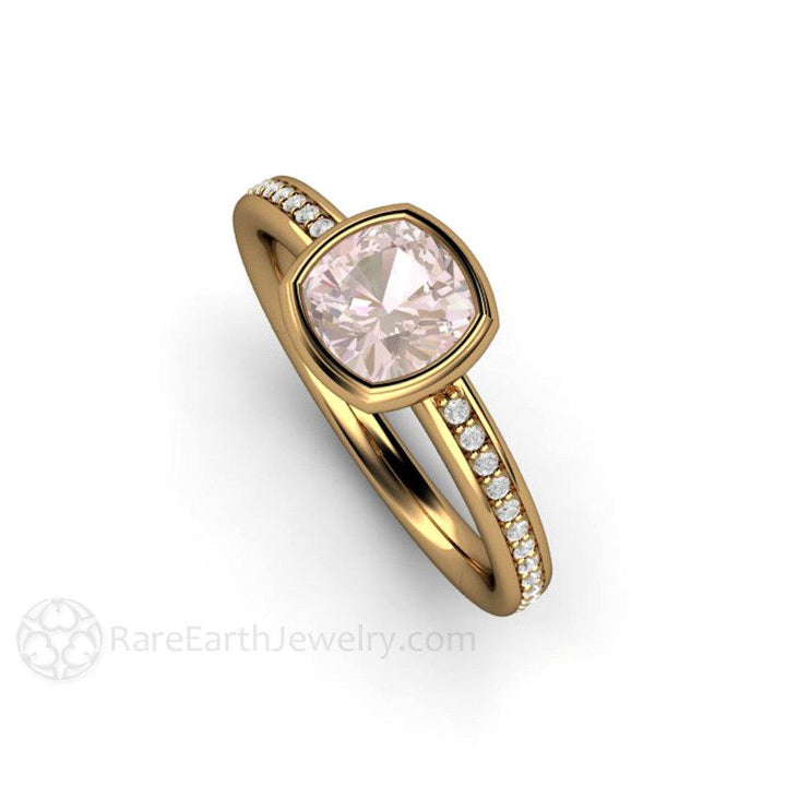 Pink Sapphire Engagement Ring Bezel Set with Diamond Accents, Rare Earth Jewelry